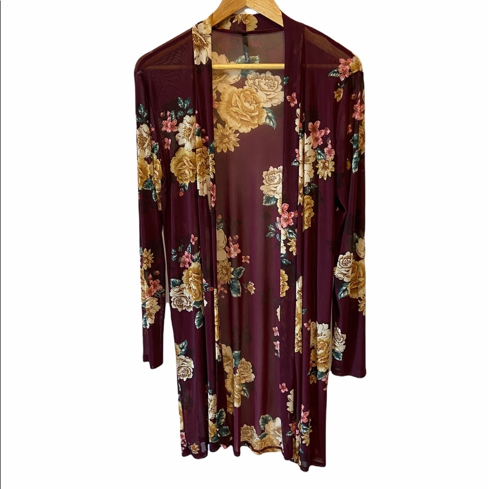 NWOT SHELLY Floral Print Semi Sheer Open Cardigan